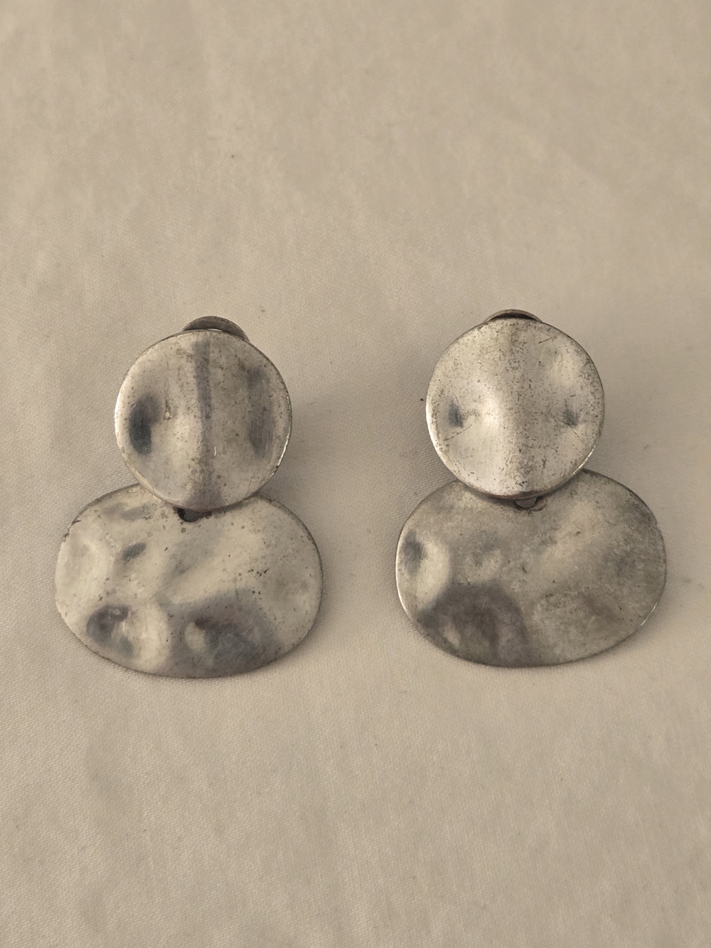 Antique Premier Designs Silver-Tone Hammered Double Disc Convertable Earrings